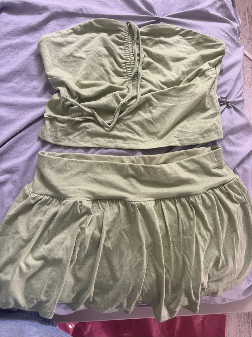 Women's Light Green Gathered Mini Skirt - Brand Unspecified